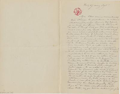 Lettre de Félicien Rops à [Armand] [Rassenfosse]. Paris, 1895/03/27. Bruxelles, Bibliothèque royale de Belgique, II/6957/19/170