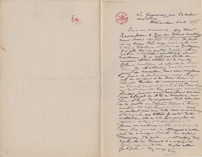 Lettre de Félicien Rops à [Armand] Rassenfosse. Saint-Saint-Méloir-des-Ondes, 1895/10/06. Bruxelles, Bibliothèque royale de Belgique, II/6957/19/175