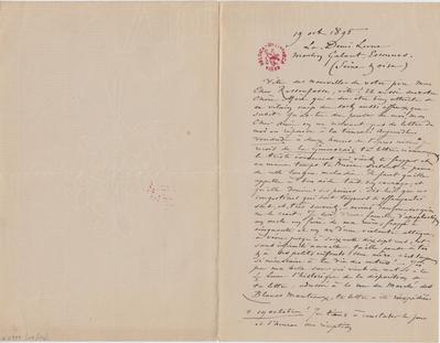 Lettre de Félicien Rops à [Armand] Rassenfosse. Corbeil-Essonnes, 1895/10/19. Bruxelles, Bibliothèque royale de Belgique, II/6957/19/176