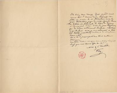 Lettre de Félicien Rops à [Armand] Rassenfosse. s.l., 1895/12/10. Bruxelles, Bibliothèque royale de Belgique, II/6957/19/177