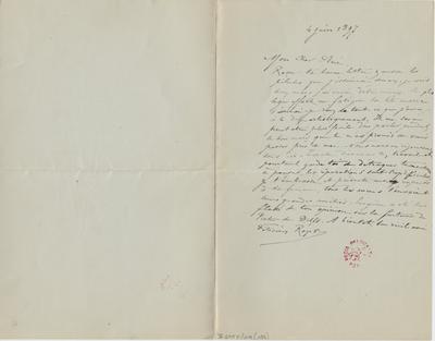 Lettre de Félicien Rops à [Armand] [Rassenfosse]. s.l., 1897/06/04. Bruxelles, Bibliothèque royale de Belgique, II/6957/19/182