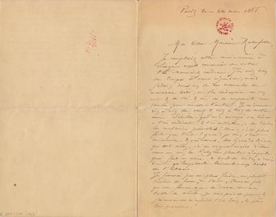 Lettre de Félicien Rops à Armand Rassenfosse. Paris, 1888/11/24. Bruxelles, Bibliothèque royale de Belgique, II/6957/19/22