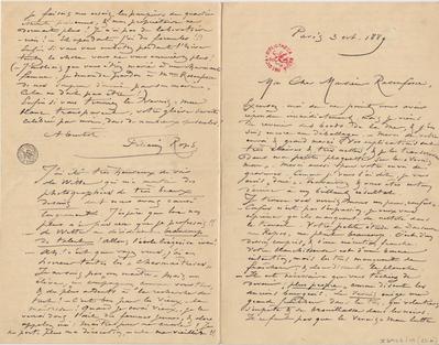 Lettre de Félicien Rops à Armand Rassenfosse. Paris, 1889/10/03. Bruxelles, Bibliothèque royale de Belgique, II/6957/19/23