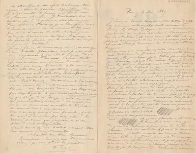 Lettre de Félicien Rops à Armand Rassenfosse. Paris, 1889/12/04. Bruxelles, Bibliothèque royale de Belgique, II/6957/19/29