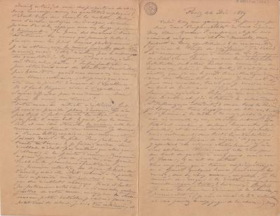 Lettre de Félicien Rops à Armand Rassenfosse. Paris, 1889/12/24. Bruxelles, Bibliothèque royale de Belgique, II/6957/19/31