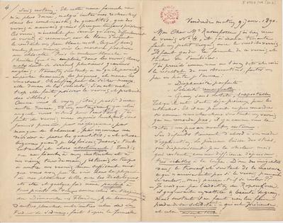 Lettre de Félicien Rops à Armand Rassenfosse. Paris, 1890/01/09. Bruxelles, Bibliothèque royale de Belgique, II/6957/19/34