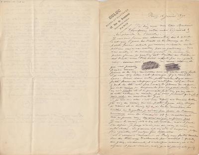 Lettre de Félicien Rops à Armand Rassenfosse. Paris, 1890/01/14. Bruxelles, Bibliothèque royale de Belgique, II/6957/19/35