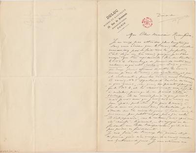 Lettre de Félicien Rops à [Armand] Rassenfosse. [Paris], 1890/01/19. Bruxelles, Bibliothèque royale de Belgique, II/6957/19/36