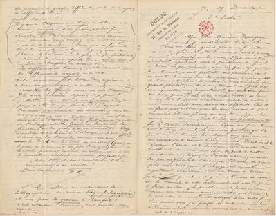 Lettre de Félicien Rops à [Armand] Rassenfosse. [Paris], 1890/01/19. Bruxelles, Bibliothèque royale de Belgique, II/6957/19/38