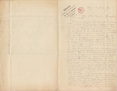 Lettre de Félicien Rops à Armand Rassenfosse. Paris, 1890/02/01. Bruxelles, Bibliothèque royale de Belgique, II/6957/19/39