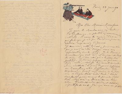 Lettre de Félicien Rops à [Armand] Rassenfosse. Paris, 1890/01/22. Bruxelles, Bibliothèque royale de Belgique, II/6957/19/45