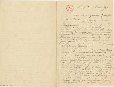 Lettre de Félicien Rops à [Armand] Rassenfosse. Paris, 1890/02/10. Bruxelles, Bibliothèque royale de Belgique, II/6957/19/47