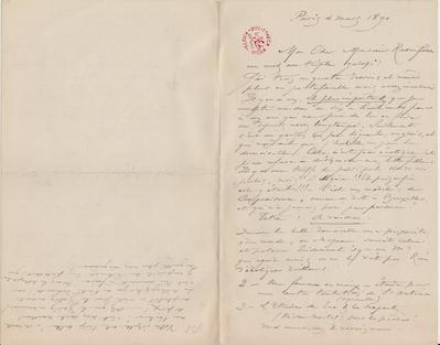 Lettre de Félicien Rops à [Armand] Rassenfosse. Paris, 1890/03/04. Bruxelles, Bibliothèque royale de Belgique, II/6957/19/50