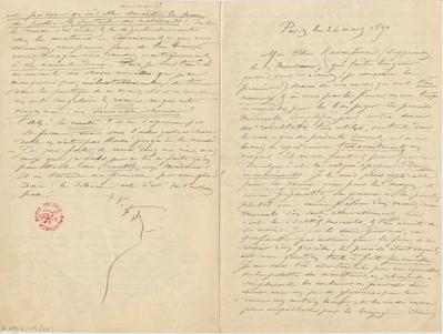 Lettre de Félicien Rops à [Armand] Rassenfosse. Paris, 1890/03/26. Bruxelles, Bibliothèque royale de Belgique, II/6957/19/55