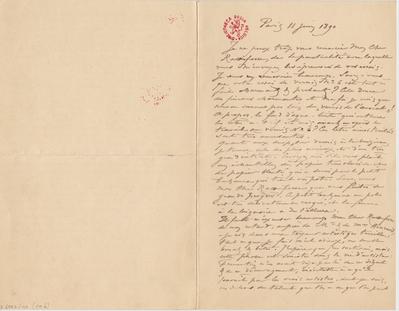 Lettre de Félicien Rops à [Armand] Rassenfosse. Paris, 1890/06/11. Bruxelles, Bibliothèque royale de Belgique, II/6957/19/59