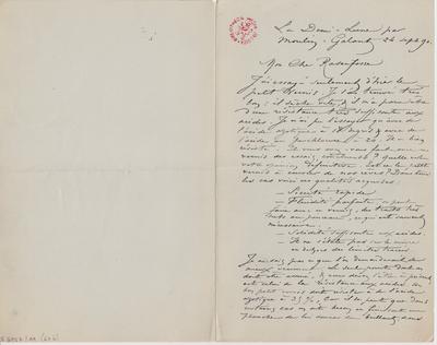 Lettre de Félicien Rops à [Armand] Rassenfosse. Corbeil-Essonnes, 1890/09/23. Bruxelles, Bibliothèque royale de Belgique, II/6957/19/61