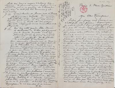 Lettre de Félicien Rops à [Armand] Rassenfosse. Paris, 1891/10/21. Bruxelles, Bibliothèque royale de Belgique, II/6957/19/75