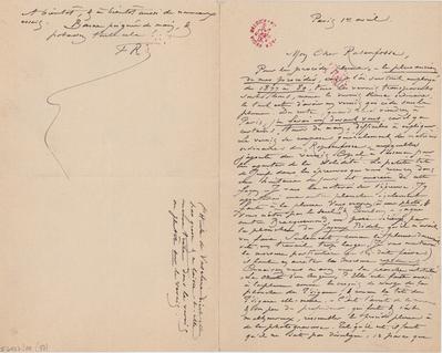 Lettre de Félicien Rops à [Armand] Rassenfosse. Paris, 1891/04/01. Bruxelles, Bibliothèque royale de Belgique, II/6957/19/77