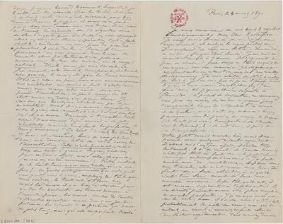 Lettre de Félicien Rops à [Armand] Rassenfosse. Paris, 1891/03/23. Bruxelles, Bibliothèque royale de Belgique, II/6957/19/78