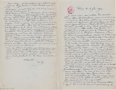 Lettre de Félicien Rops à Armand Rassenfosse. Paris, 1892/02/06. Bruxelles, Bibliothèque royale de Belgique, II/6957/19/86