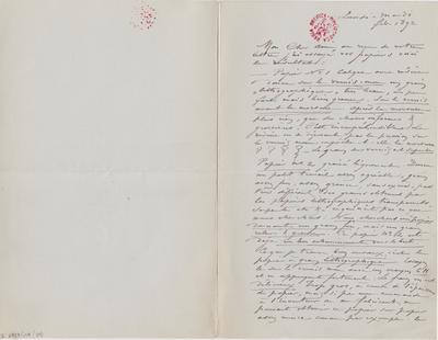 Lettre de Félicien Rops à [Armand] [Rassenfosse]. s.l., 1892/02/00. Bruxelles, Bibliothèque royale de Belgique, II/6957/19/89