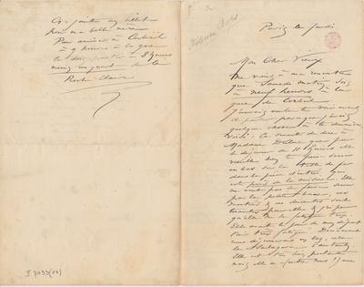 Lettre de Félicien Rops à [Henri] [Liesse]. Paris, 1885/05/00. Bruxelles, Bibliothèque royale de Belgique, II/7033/14