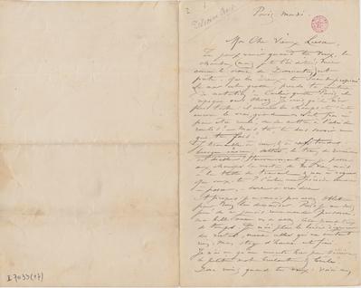 Lettre de Félicien Rops à [Henri] Liesse. Paris, 0000/00/00. Bruxelles, Bibliothèque royale de Belgique, II/7033/17