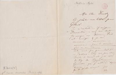 Lettre de Félicien Rops à Ernest [Scaron]. [Mettet], 1870/00/00. Bruxelles, Bibliothèque royale de Belgique, II/7033/2