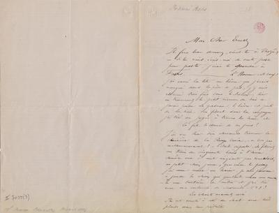 Lettre de Félicien Rops à Ernest [Scaron]. [Mettet], 1867/10/09. Bruxelles, Bibliothèque royale de Belgique, II/7033/3