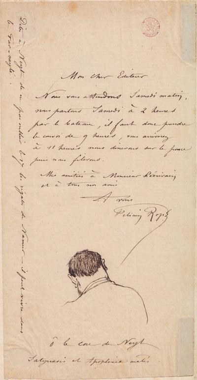 Lettre de Félicien Rops à Inconnu [Éditeur]. s.l., 1862/08/00. Bruxelles, Bibliothèque royale de Belgique, II/7033/4