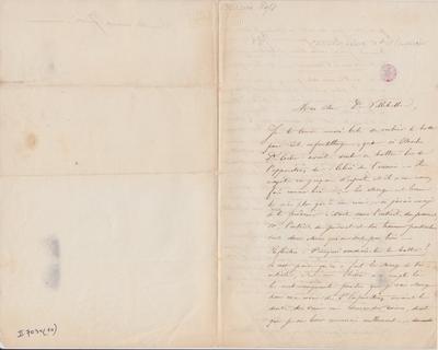 Lettre de Félicien Rops à [Ernest] De Villebelle [Scaron]. s.l., 0000/00/00. Bruxelles, Bibliothèque royale de Belgique, II/7034/10