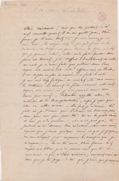 Lettre de Félicien Rops à Charlotte Polet de Faveaux. [Paris], 1861/00/00. Bruxelles, Bibliothèque royale de Belgique, II/7034/11