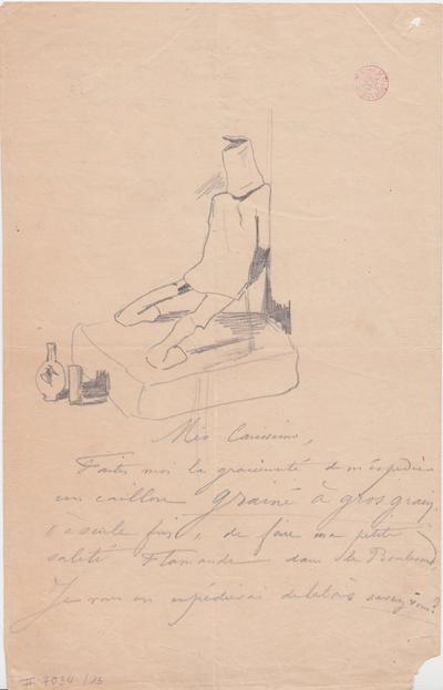 Lettre de Félicien Rops à [Étienne] [Carjat]. s.l., 0000/00/00. Bruxelles, Bibliothèque royale de Belgique, II/7034/13