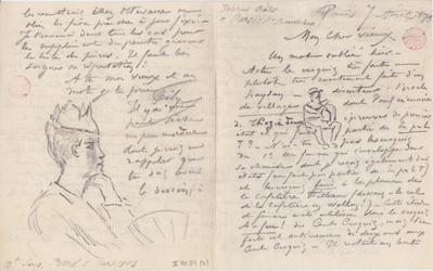 Lettre de Félicien Rops à [Maurice] [Bonvoisin]. [Paris], 1879/08/07. Bruxelles, Bibliothèque royale de Belgique, II/7034/6