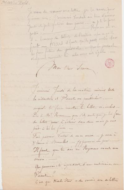 Lettre de Félicien Rops à [Ernest] Scaron. s.l., 1856/00/00. Bruxelles, Bibliothèque royale de Belgique, II/7034/9