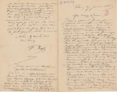 Lettre de Félicien Rops à [Henri] Liesse. Paris, 1888/01/27. Bruxelles, Bibliothèque royale de Belgique, II/7035/2