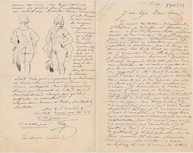 Lettre de Félicien Rops à [Henri] Liesse. Corbeil-Essonnes, 1892/11/07. Bruxelles, Bibliothèque royale de Belgique, II/7035/3