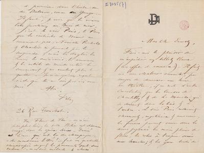 Lettre de Félicien Rops à Ernest [Scaron]. Paris, 0000/00/00. Bruxelles, Bibliothèque royale de Belgique, II/7035/7