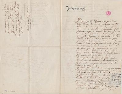 Lettre de Félicien Rops à [Léon] [Dommartin]. s.l., 1870/09/20. Bruxelles, Bibliothèque royale de Belgique, II/7036/13