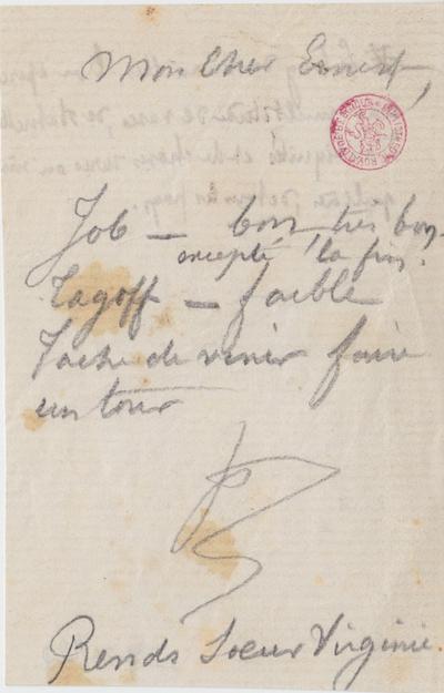 Lettre de Félicien Rops à Ernest [Scaron]. s.l., 0000/00/00. Bruxelles, Bibliothèque royale de Belgique, II/7036/29