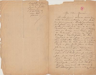 Lettre de Félicien Rops à [Joséphin] [Péladan]. [Paris], 1884/01/00. Bruxelles, Bibliothèque royale de Belgique, II/7043/12