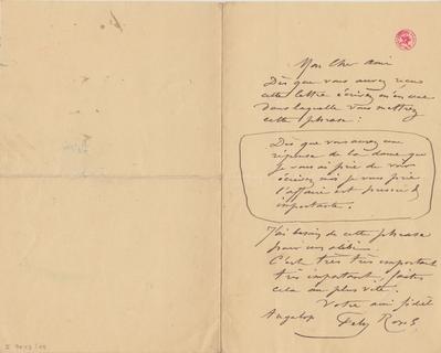 Lettre de Félicien Rops à [Joséphin] [Péladan]. [Paris], 1887/02/00. Bruxelles, Bibliothèque royale de Belgique, II/7043/15