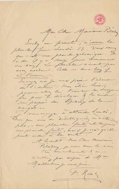 Lettre de Félicien Rops à [Joséphin] Péladan. [Paris], 1884/06/00. Bruxelles, Bibliothèque royale de Belgique, II/7043/24