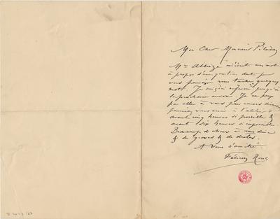 Lettre de Félicien Rops à [Joséphin] Péladan. [Paris], 1884/00/00. Bruxelles, Bibliothèque royale de Belgique, II/7043/27