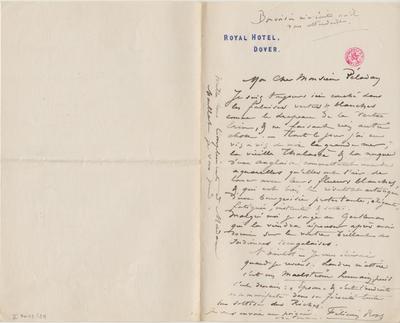 Lettre de Félicien Rops à [Joséphin] Péladan. [Douvres], 1883/06/00. Bruxelles, Bibliothèque royale de Belgique, II/7043/29