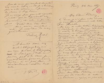 Lettre de Félicien Rops à [Joséphin] Péladan. Paris, 1887/11/24. Bruxelles, Bibliothèque royale de Belgique, II/7043/3