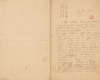 Lettre de Félicien Rops à [Joséphin] [Péladan]. [Paris], 1886/02/15. Bruxelles, Bibliothèque royale de Belgique, II/7043/44