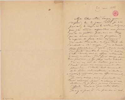 Lettre de Félicien Rops à [Joséphin] [Péladan]. [Paris], 1888/01/20. Bruxelles, Bibliothèque royale de Belgique, II/7043/48