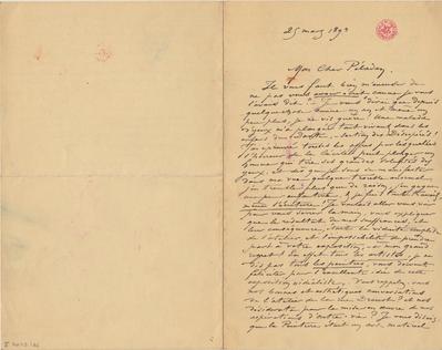 Lettre de Félicien Rops à [Joséphin] Péladan. [Paris], 1893/03/25. Bruxelles, Bibliothèque royale de Belgique, II/7043/66