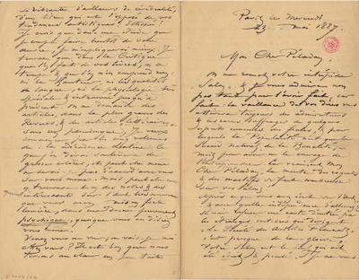 Lettre de Félicien Rops à [Joséphin] Péladan. Paris, 1888/05/23. Bruxelles, Bibliothèque royale de Belgique, II/7043/6a et II/7043/6b